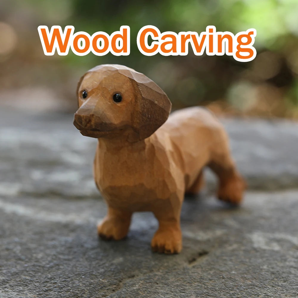 Wood carved dog simulation dachshund animal model small ornament gifts home car decor ornaments dog resin - decorative