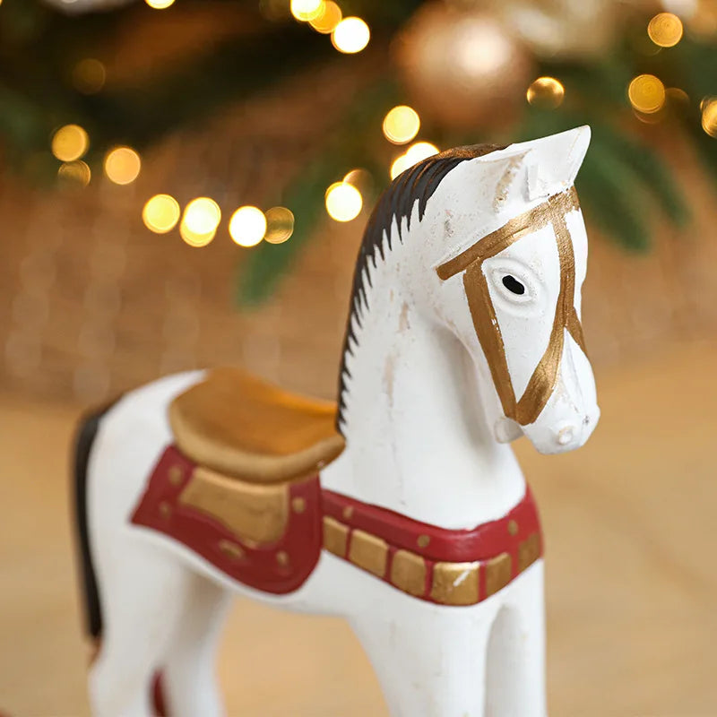 Christmas decorations creative carving wooden rocking horse retro shaking sculpture home table decor ornaments prop