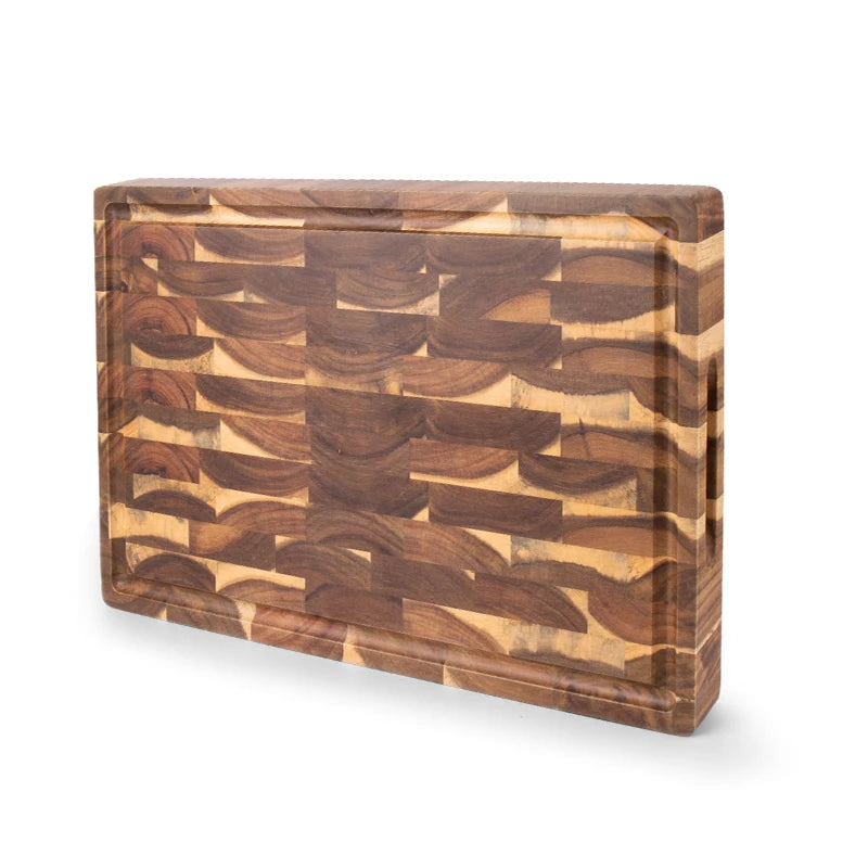 18 inch wooden chopping block double-sided using acacia wood end grain cutting board with juice groove eco-friendly