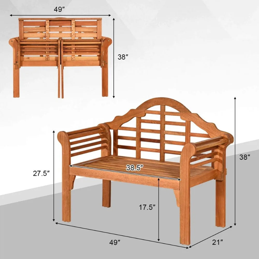 Folding 2-person eucalyptus wood bench 49 outdoor garden loveseat chair for entertainment - united states / natural