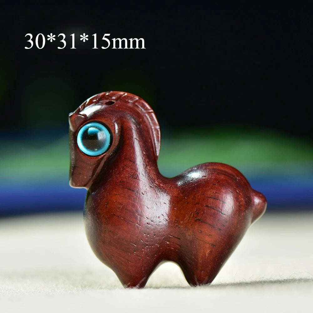 Natural wooden carving mini rainbow horse handcrafted miniatures ornaments diy figurine pendant keychain accessories