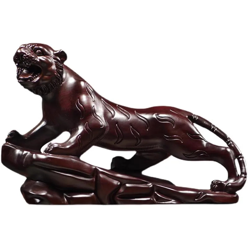 Hand-carved ebony wood tiger statue - majestic mountain home decor chinese zodiac office sculpture luxury gift