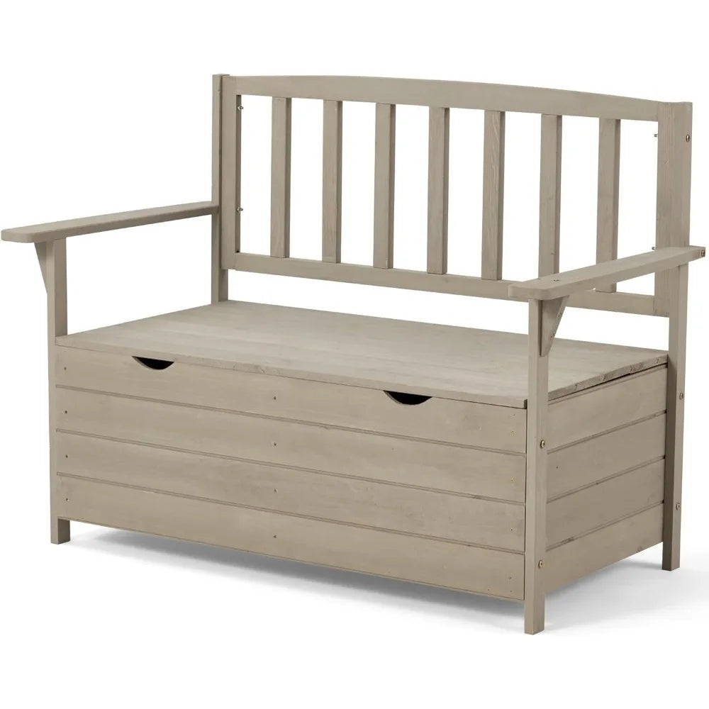 Outdoor storage bench wooden garden weatherproof patio benches for outside 2-seat front porch park - standard