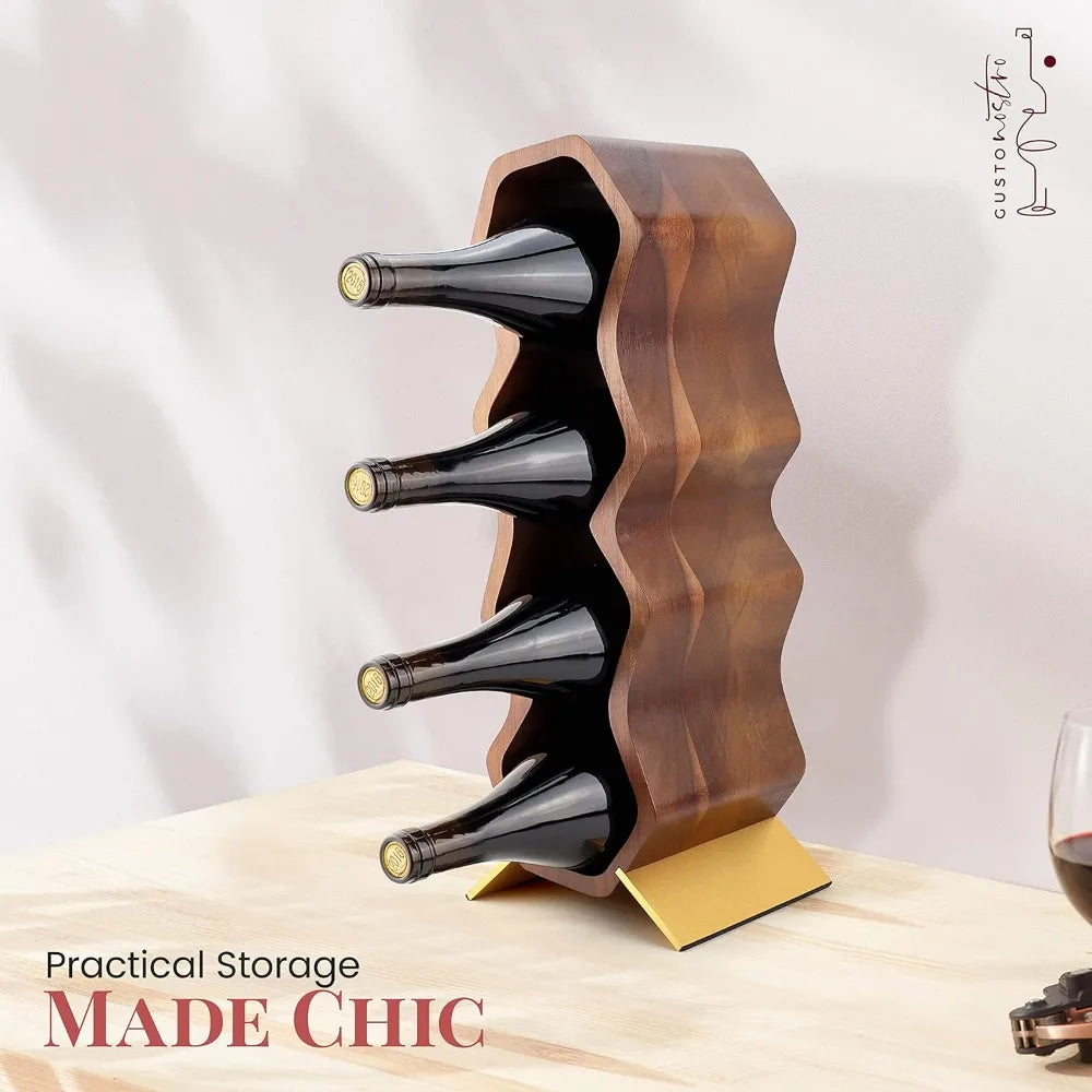 Wood wine rack 7 bottle 2 tier wooden countertop free standing shelf - holder stand for home bar tabletop - chocolate
