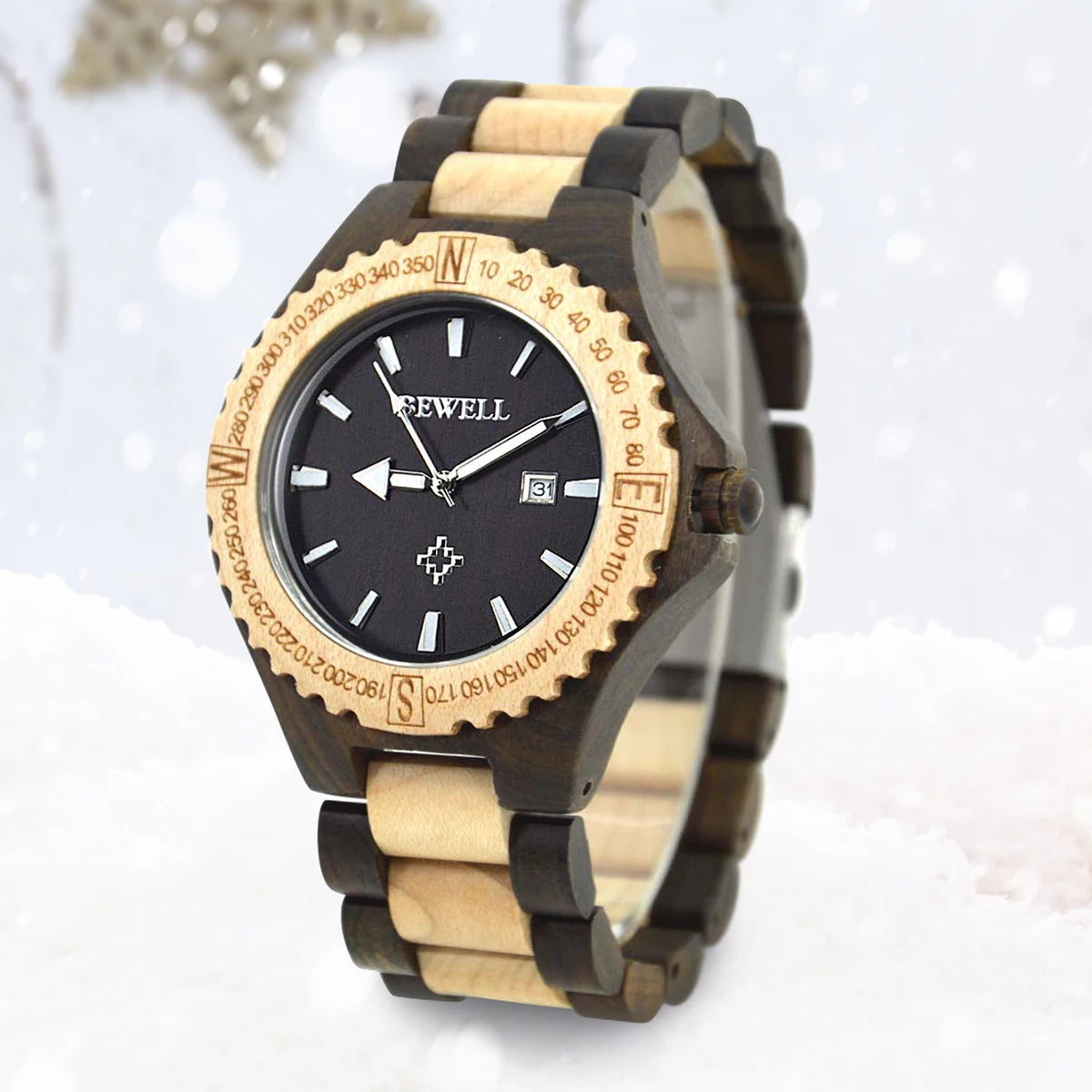 Mens wooden watch quartz movement lightweight handmade calendar analog wrist - 023a