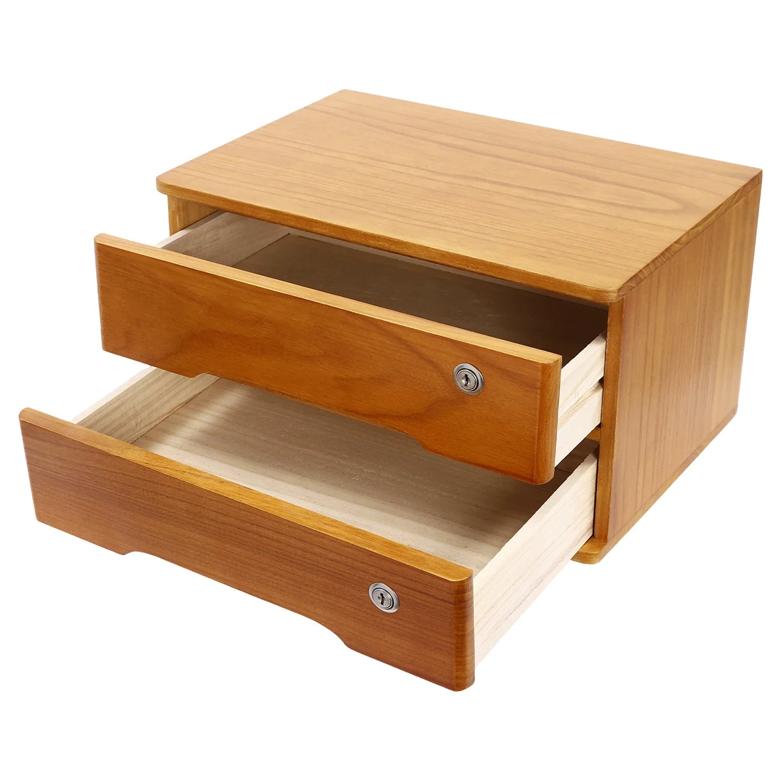 (wood yellow) 2-tier storage box desktop with lockable drawers wooden for office study dresser - united states / wood