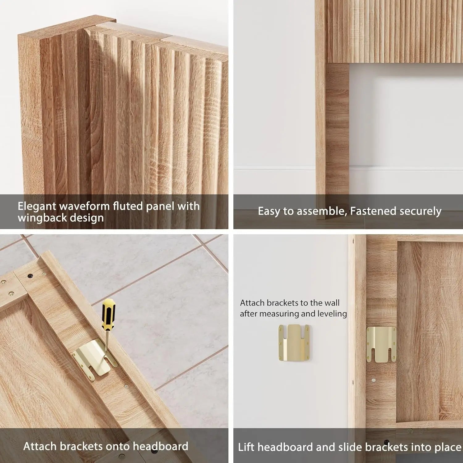 King size fluted headboard only - wall mount wood rustic & modern farmhouse,boho,fluted panel - united states