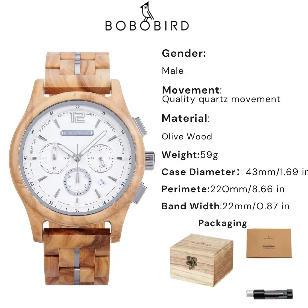 Bobobird men’s wooden watch quartz luxury wristwatch clock eco-friendly natural wood timepiece gift for him support