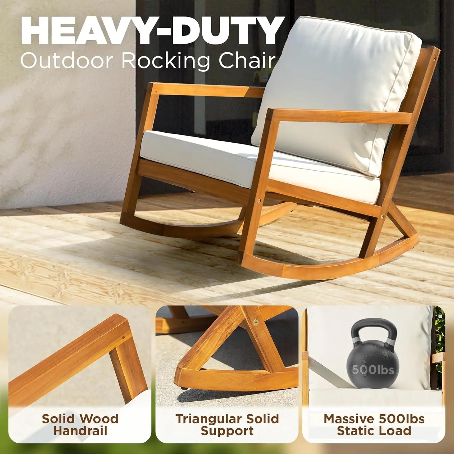 Rocking chairs design heavy duty 400lbs capacity wood patio bistro set 3 piece outdoor - chair