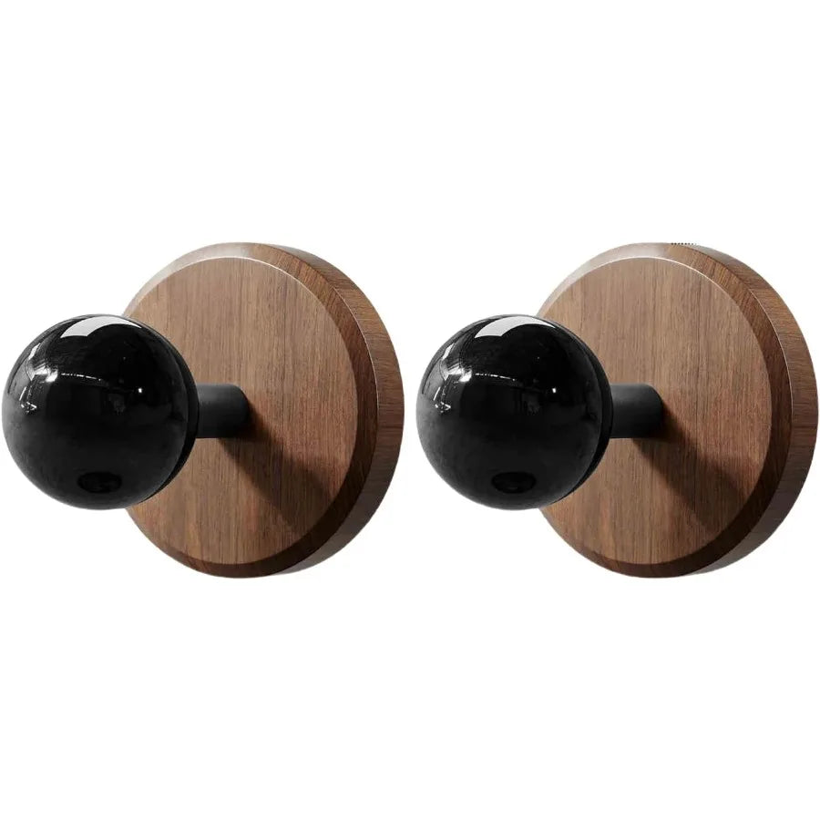 Adhesive wooden wall hooks2pack farmhouse decorative tural dark walnut wood mounted hook for towel keys hats coats robe