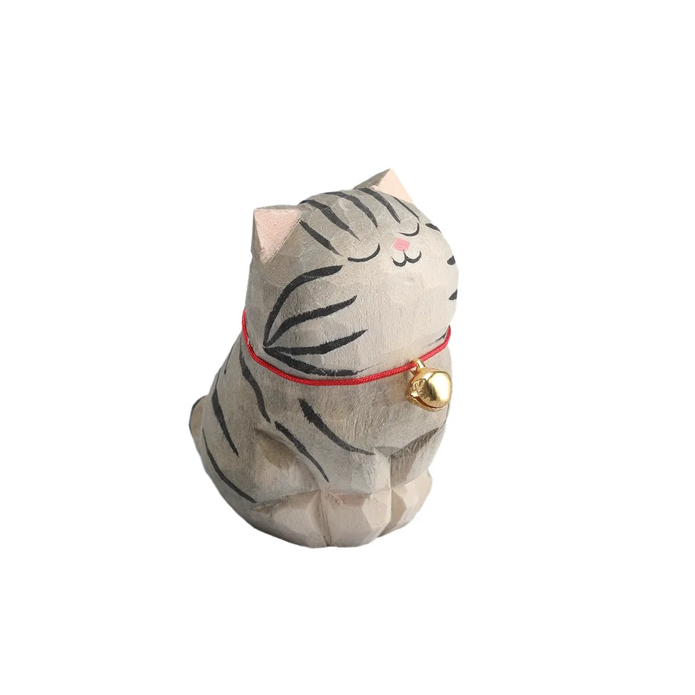 Christmas decorations handmade wood carving kitten ornaments small animal desktop cat decoration crafts birthday gift