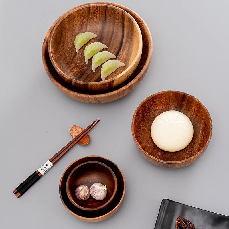 Japanese acacia wooden bowl set kitchen accessories household salad kneading solid tableware