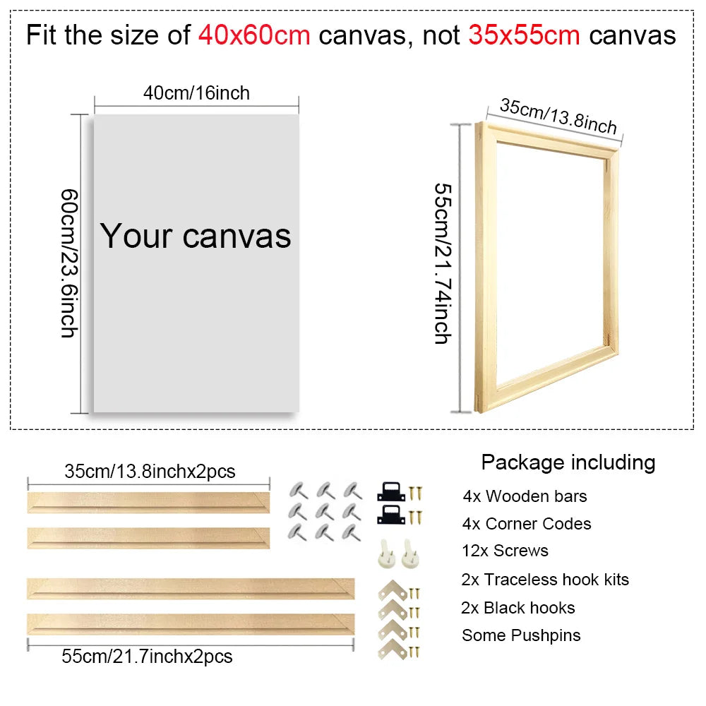 40x60 50x70 60x90 60x120 diy wood frame kit for canvas oil painting bars diamond wall art - 35x55cm
