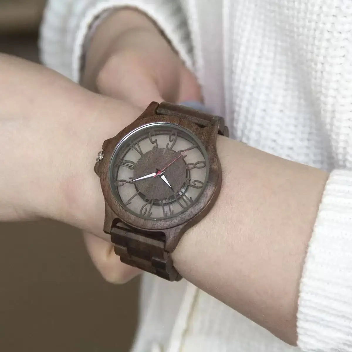 Wooden watches for men handmade engraved wood watch analog quartz men’s