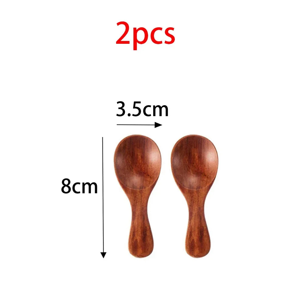 Wooden spoon 2/4pcs lot mini condiment honey sugar tea coffee ice cream scoop kid children round shape home kitchen