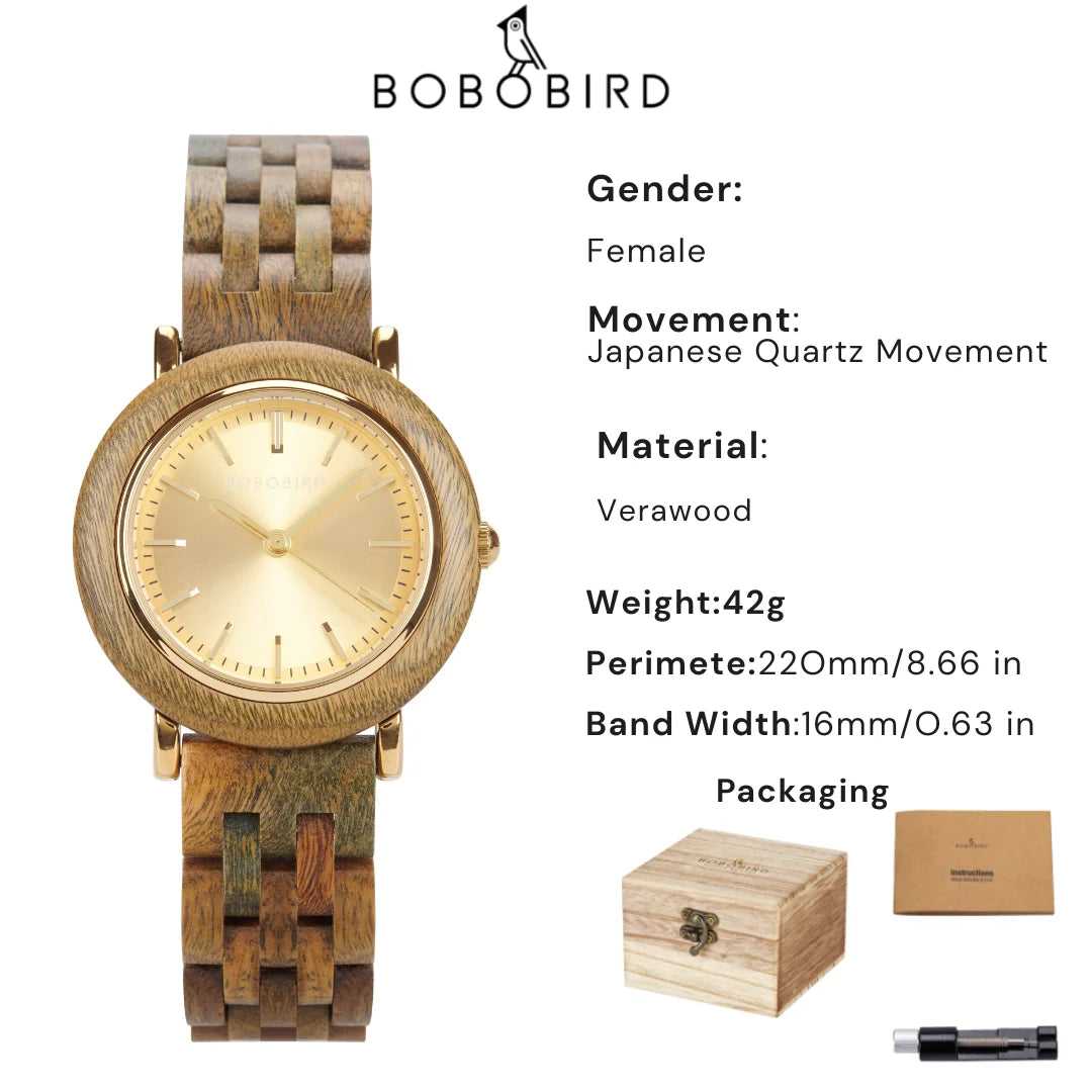 Bobo bird women’s wooden watch 2025 new elegant quartz wristwatch for ladies and girl natural wood timepiece gift