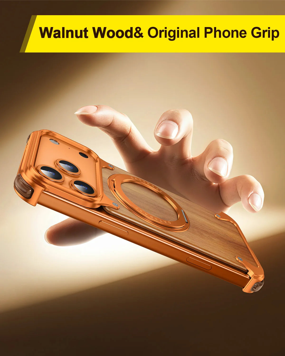 Oatsbasf solid wooden phone case for iphone 17 pro max/air/16 with stand 360° rotatable magnetic shockproof protective