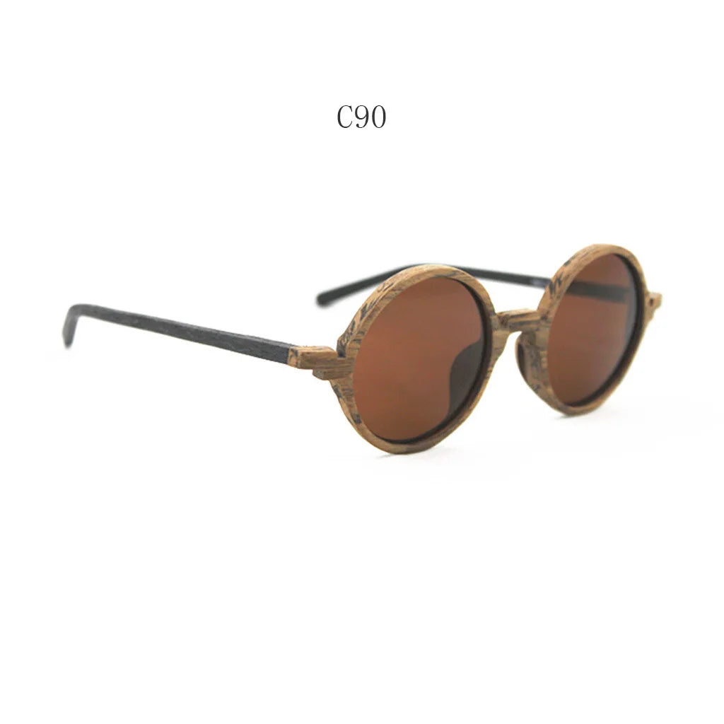 Hdcrafter design vintage round wood sunglasses classic bamboo wooden polarized sun glasses men women retro handmade