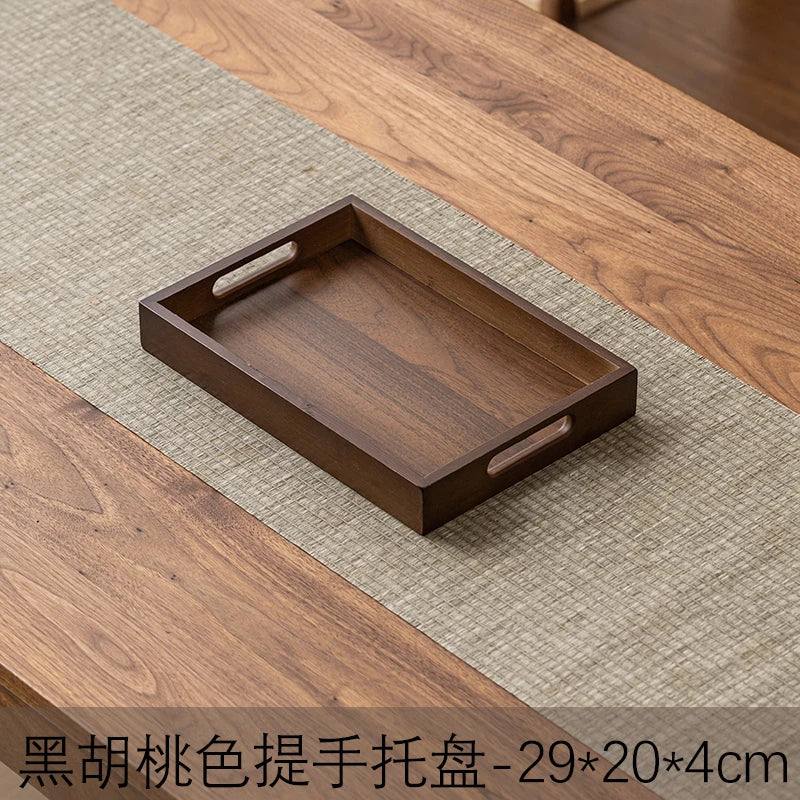 Large size rectangular bamboo wood tea tray display plate walnut color set cup storage handle home use japanese sle