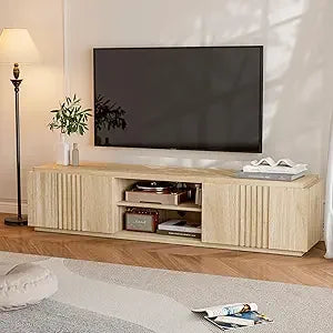 70’’ tv stand for tvs up to 75’’ media entertainment center console table with oversize drawers and 2-tier open shelves