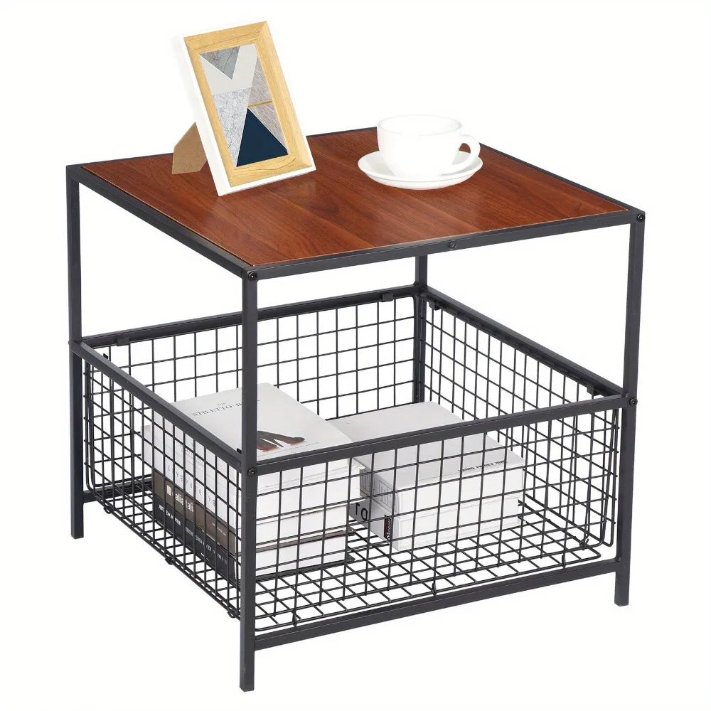 20-side-table-w-storage-basket-sturdy-coffee-table-versatile-tea-table-red-for-office