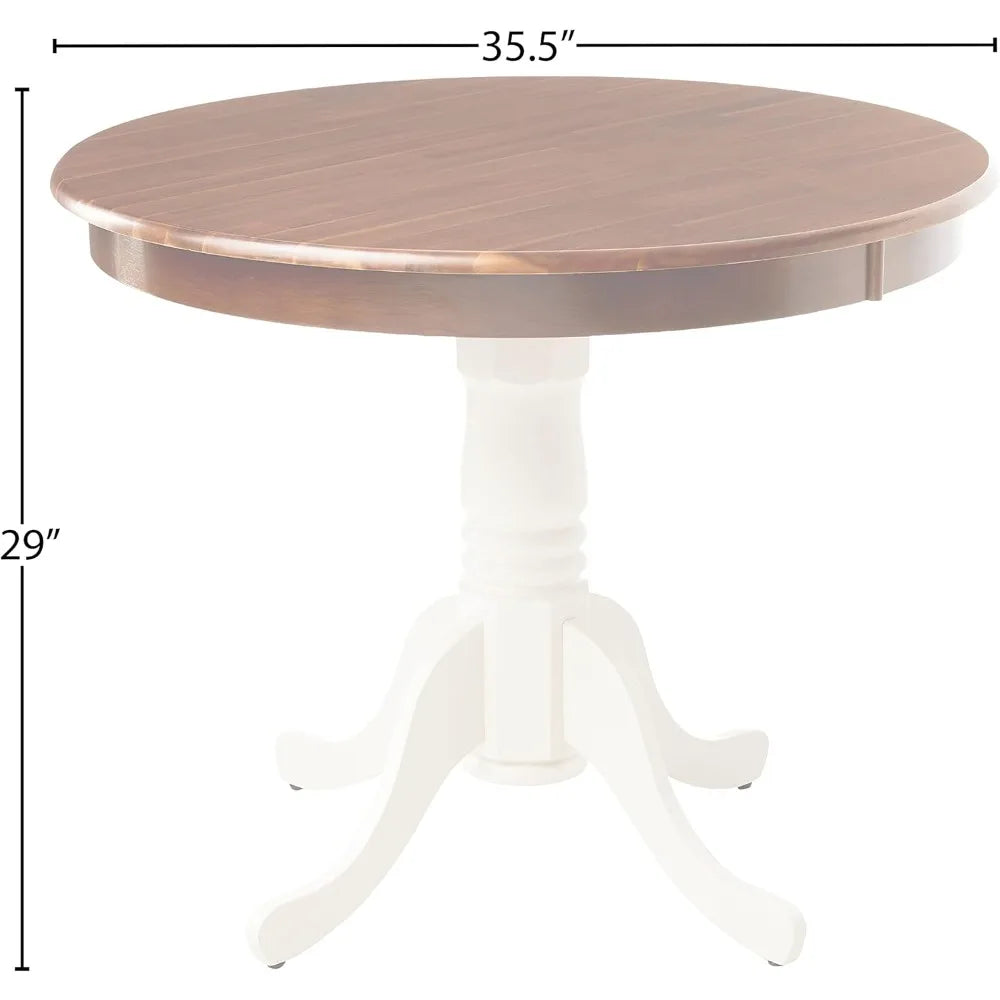 Round wooden pedestal dining table 36x36 inches antique walnut finish - united states / walnut linen whit