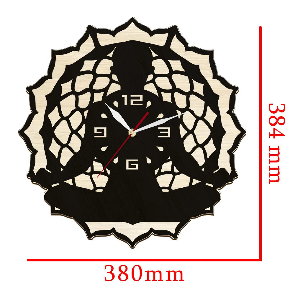 Yoga namaste laser cut wooden wall clock for studio mediation home decor sukhasana yogi artwork rustic natural wood