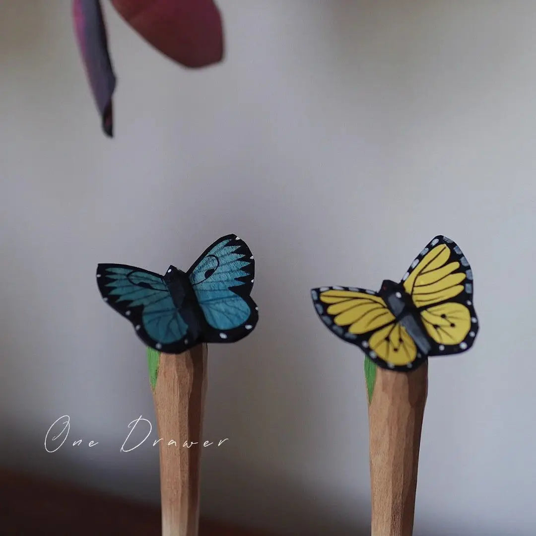 Dual-purpose vintage butterfly wood art pen，writable & display sculpture，handcrafted solid creative gift - decorative