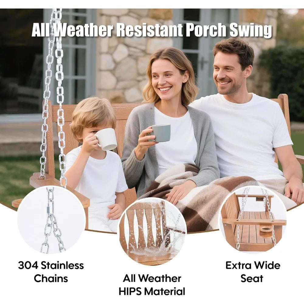 Hips all-weather outdoor hanging porch swing,2 seat swing bench with cup holders,patio chair chains f - united states