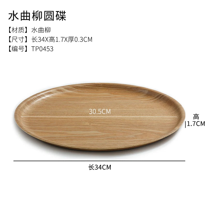 Wooden dinner plate round dessert wood coffee cake tray bakery bread display kitchen tableware accessories - 34x1.7cm