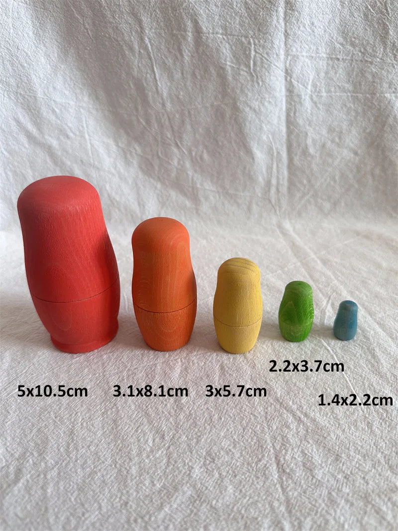 Kids wooden toys beech rainbow stacking bowls dolls matryoshka collectible craft open-ended play - ranbow dolls - game