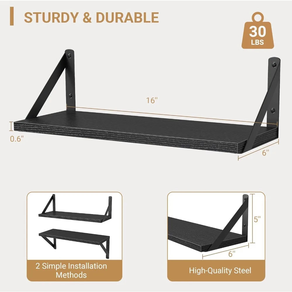 Floating shelves for wall 16 inch long wood set of 3 mounted hanging shelf bathroom bedroom kitchen, - united states