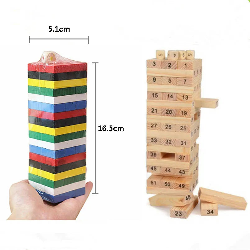 54pcs/set wooden tower building blocks toy rainbow domino stacker board game folds high montessori educational children