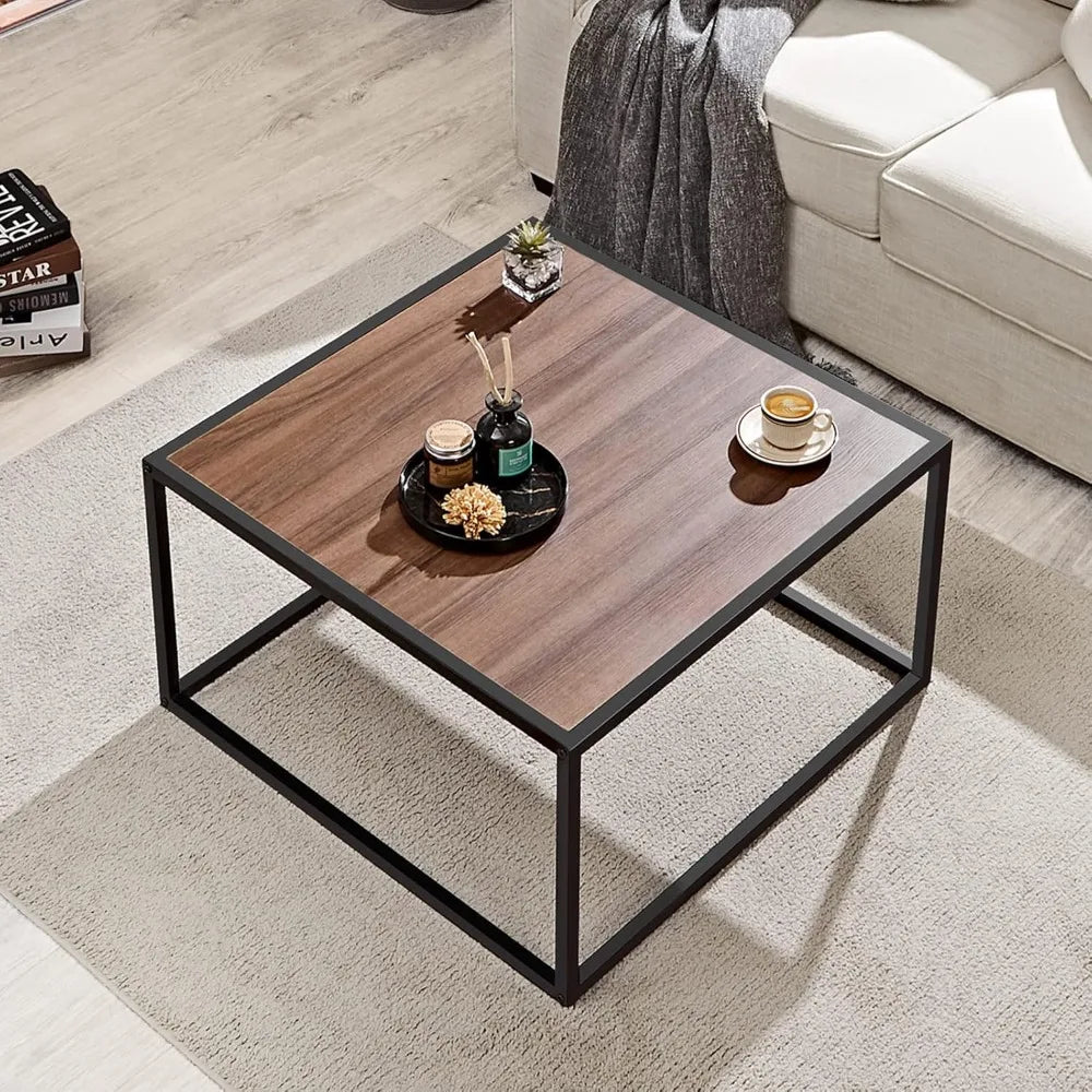 Rustic wood mid century modern coffee table for small spaces simple square low center - walnut / united states