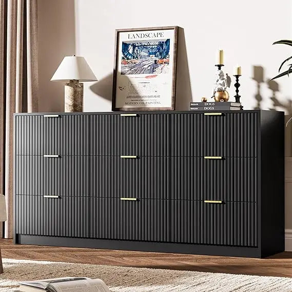 Black dresser for bedroom 9 drawer double modern chest of drawers living room entryway and closet 63’’ l - united states