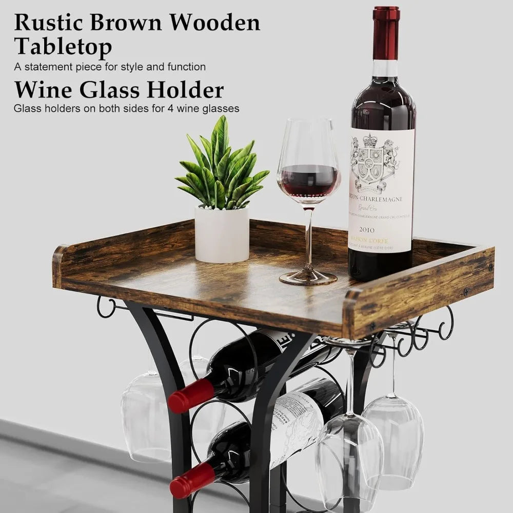 X-cosrack wine rack freestanding floor mini bar table holder stand liquor cabinet with glass wood tabletop 14 bottl