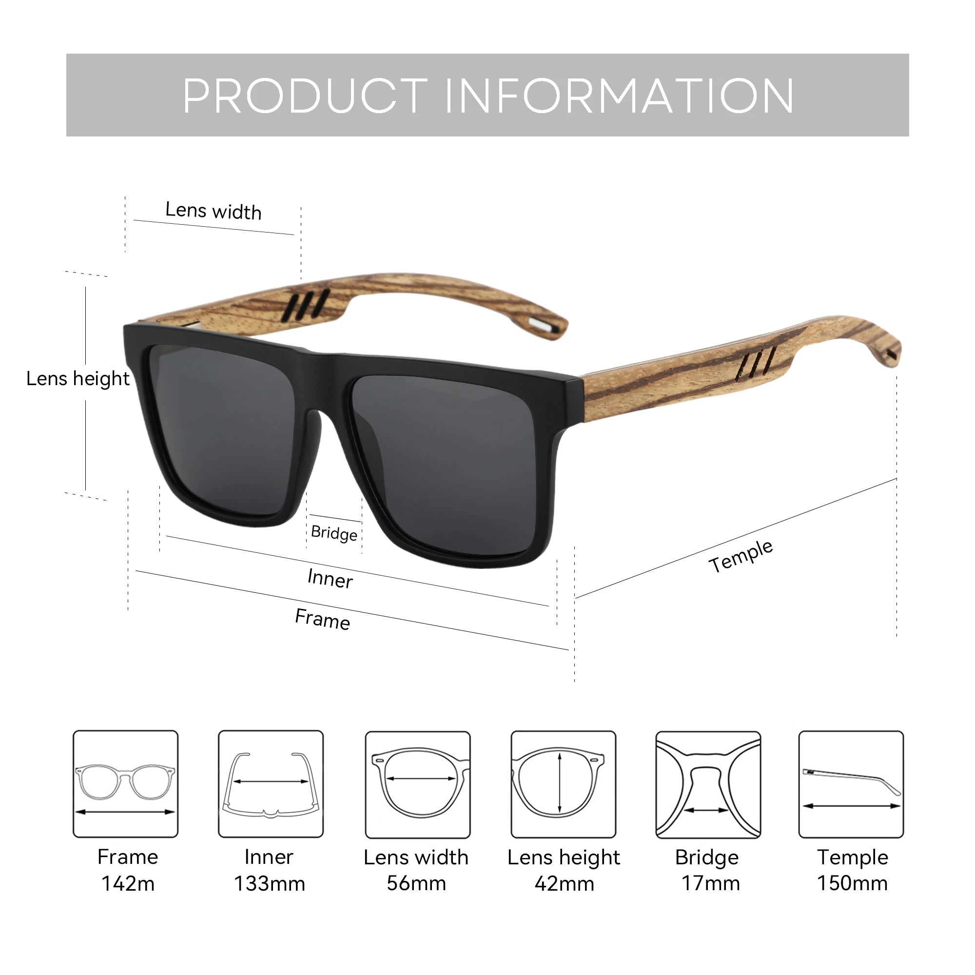 Zenottic walnut wood sunglasses with dark polarized lenses for men and women | uva/uvb ray protection