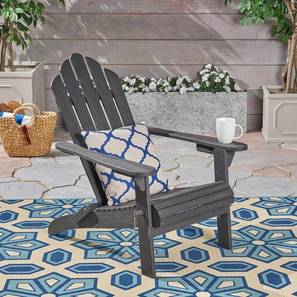 Foldable acacia wood adirondack chair outdoor use blue - united states