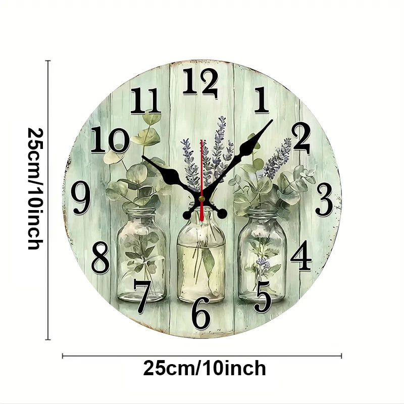 Fresh vase wooden round silent hanging wall clock suitable for living room office study bedroom home decoration