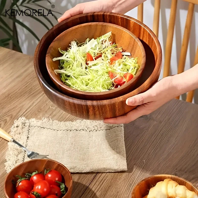 1pcs acacia wooden salad bowl kids anti-scalding suitable for fruit vegetable ice cream decoration