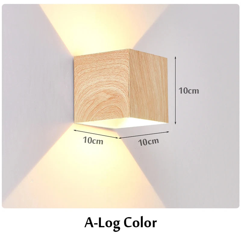 Imitation wood wall light led up down bedside japan log living room bedroom decor lamp wabi sabi walnut corridor sconce