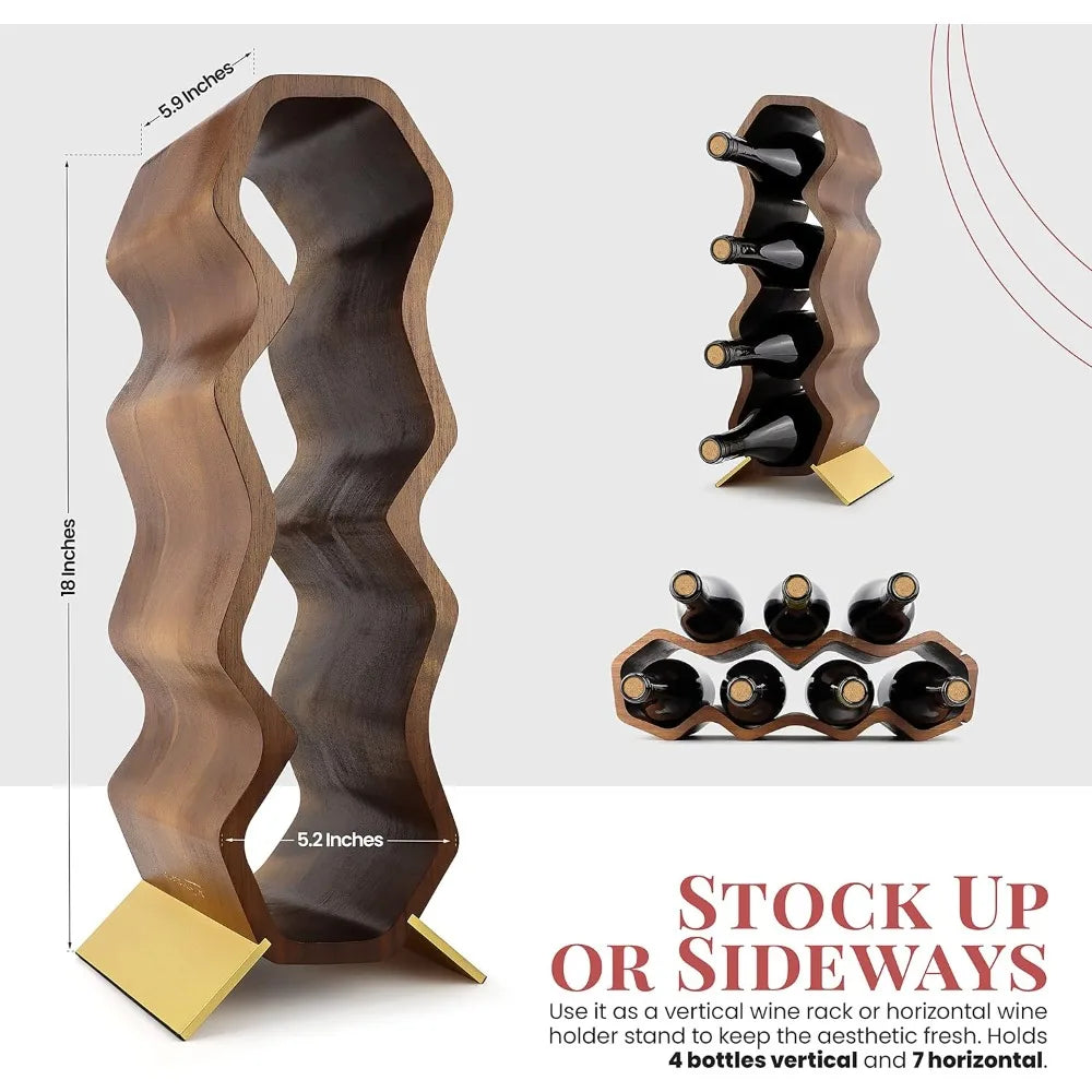 Wood wine rack 7 bottle 2 tier wooden countertop free standing shelf - holder stand for home bar tabletop - chocolate