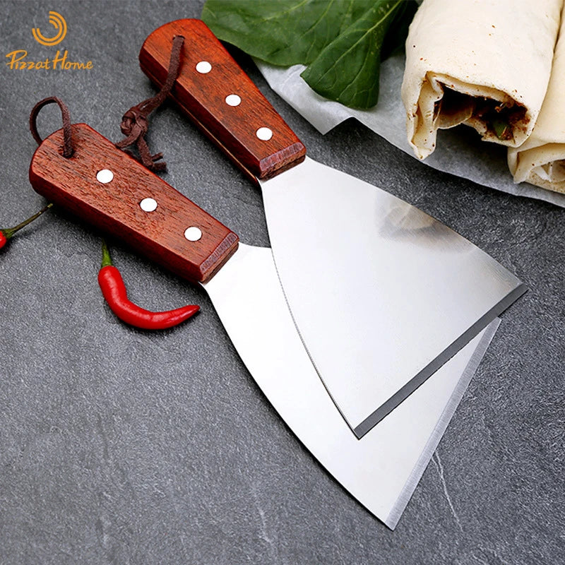 Pizzathome stainless steel food spatula grill shovel wood handle bbq tool beef steak turner square triangle