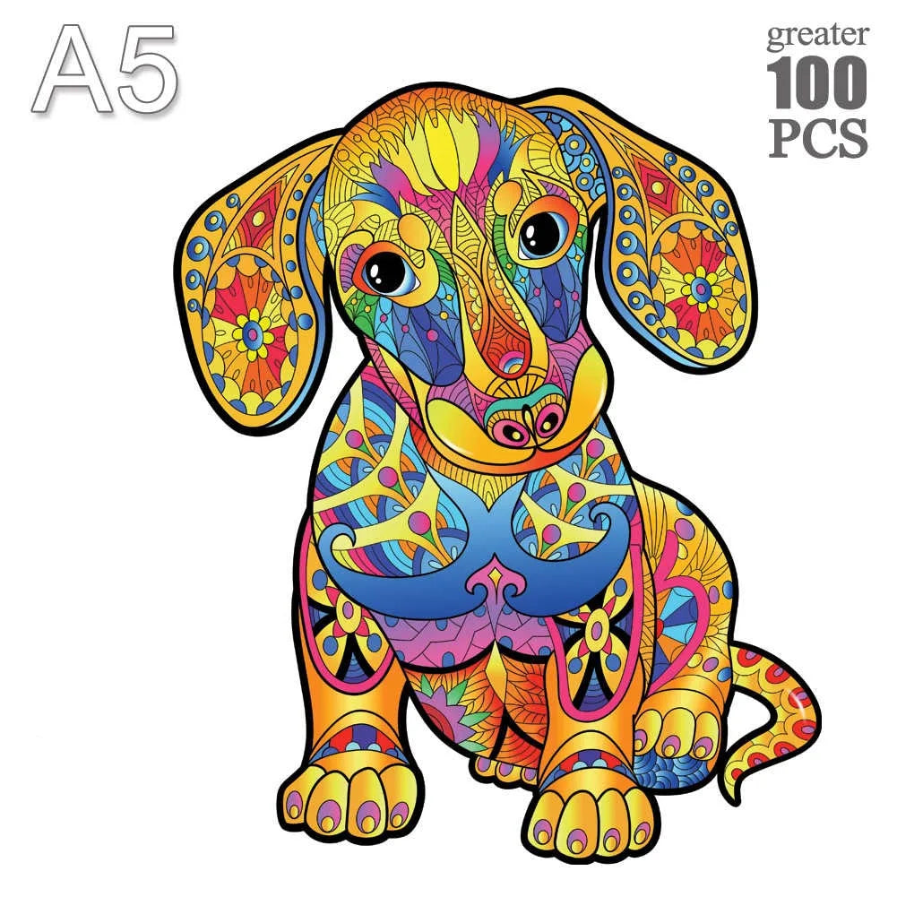 Wooden animal puzzle for kids adults exquisite educational decompression toys creative lovely dog wood jigsaws holiday