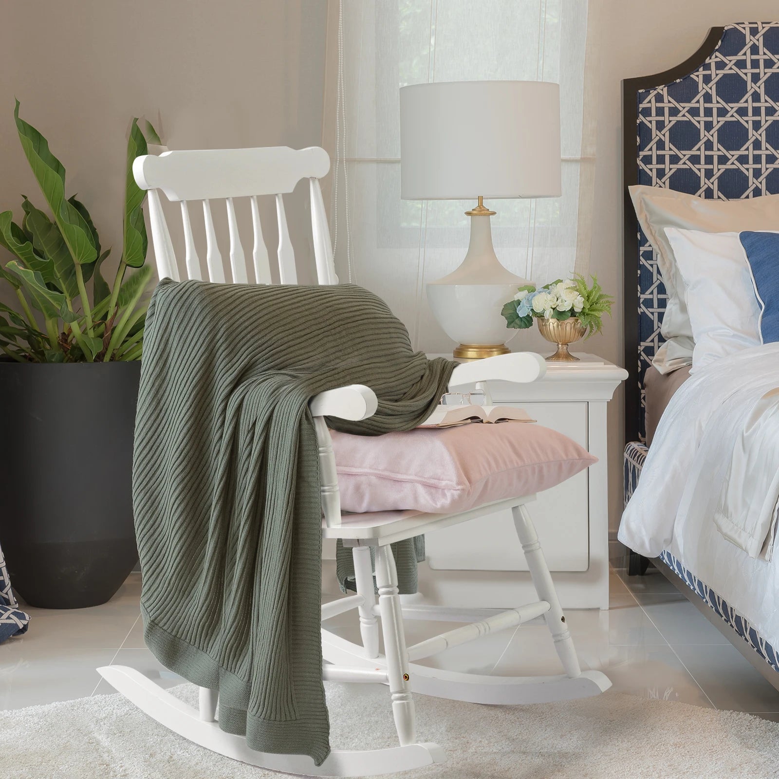 Solid wood patio rocking chair outdoor porch with wooden frame garden backyard balcony - united states / white - chair