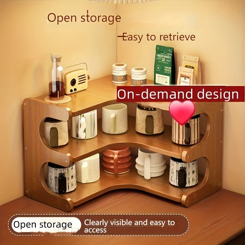 1pc multi-tier bamboo corner desk shelf - natural wood rectangular organizer for plants books & stationery