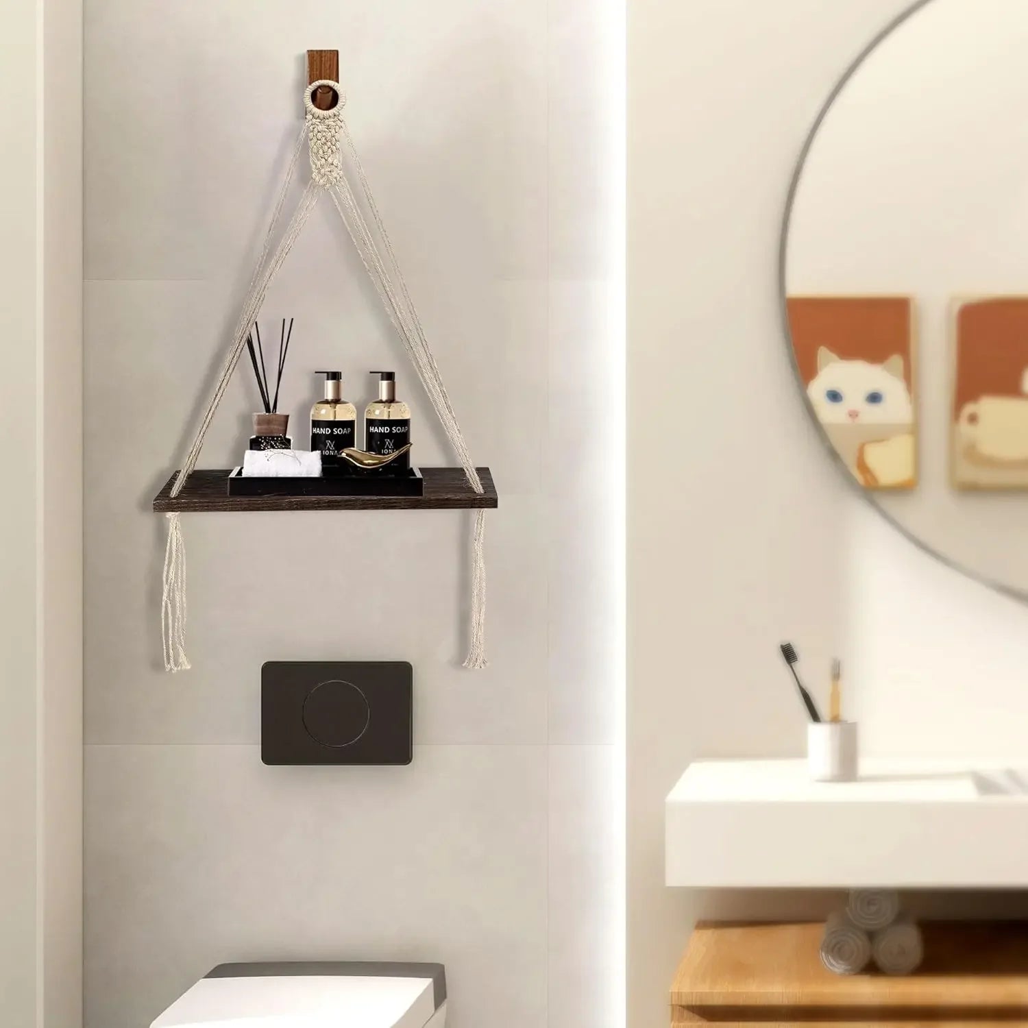 Boho macrame wall decor 2 pack wood hanging shelves storage floating shelf for room handmade plan - united states