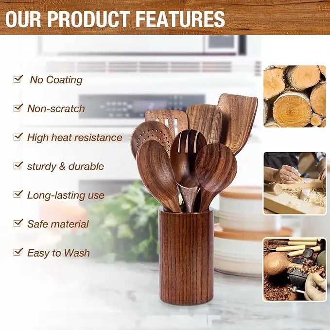 Wooden kitchen utensil set spatula salad spoon stirring soup scoop tools for cooking utensils