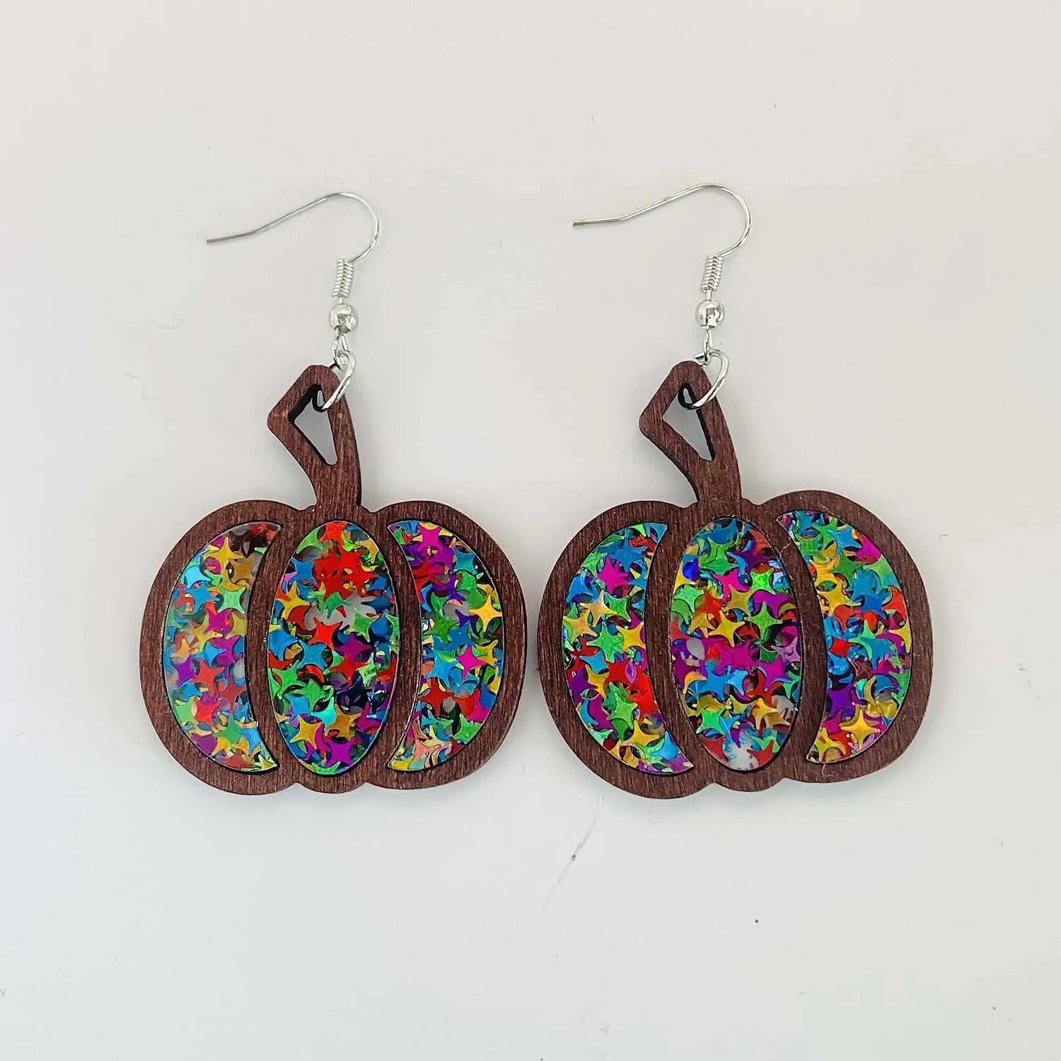 New autumn thanksgiving earrings halloween pumpkin wooden inlaid acrylic glitter jewelry for women gifts - earring