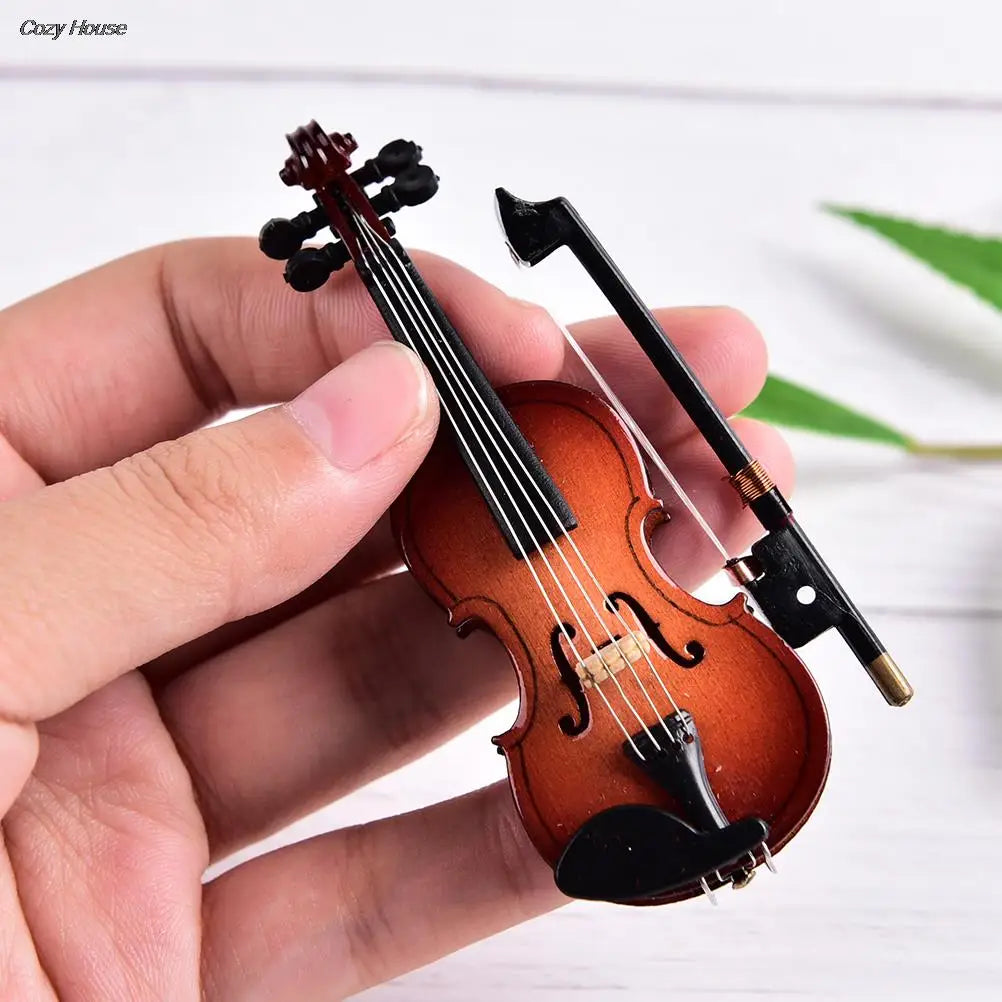 8cm collection decorative ornaments model decoration gifts with support miniature musical instruments mini violin wooden